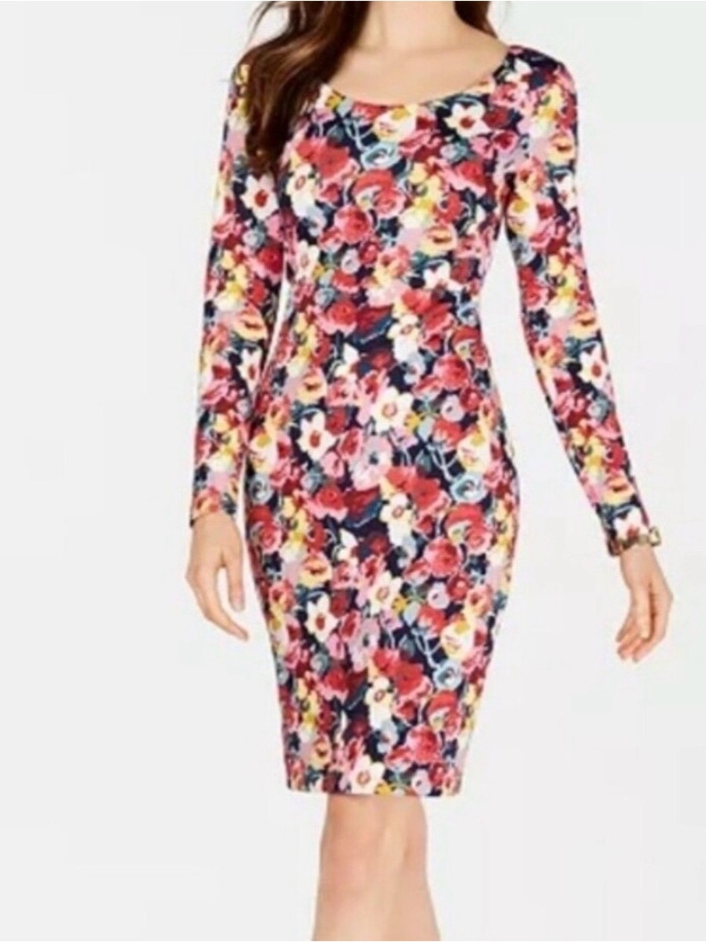 Betsey Johnson Women Size 10 Dress Floral Scoop Neck Long Sleeve